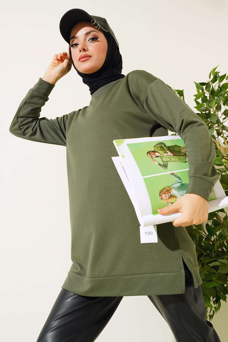 Lettering Print Tunic with Badge - Khaki