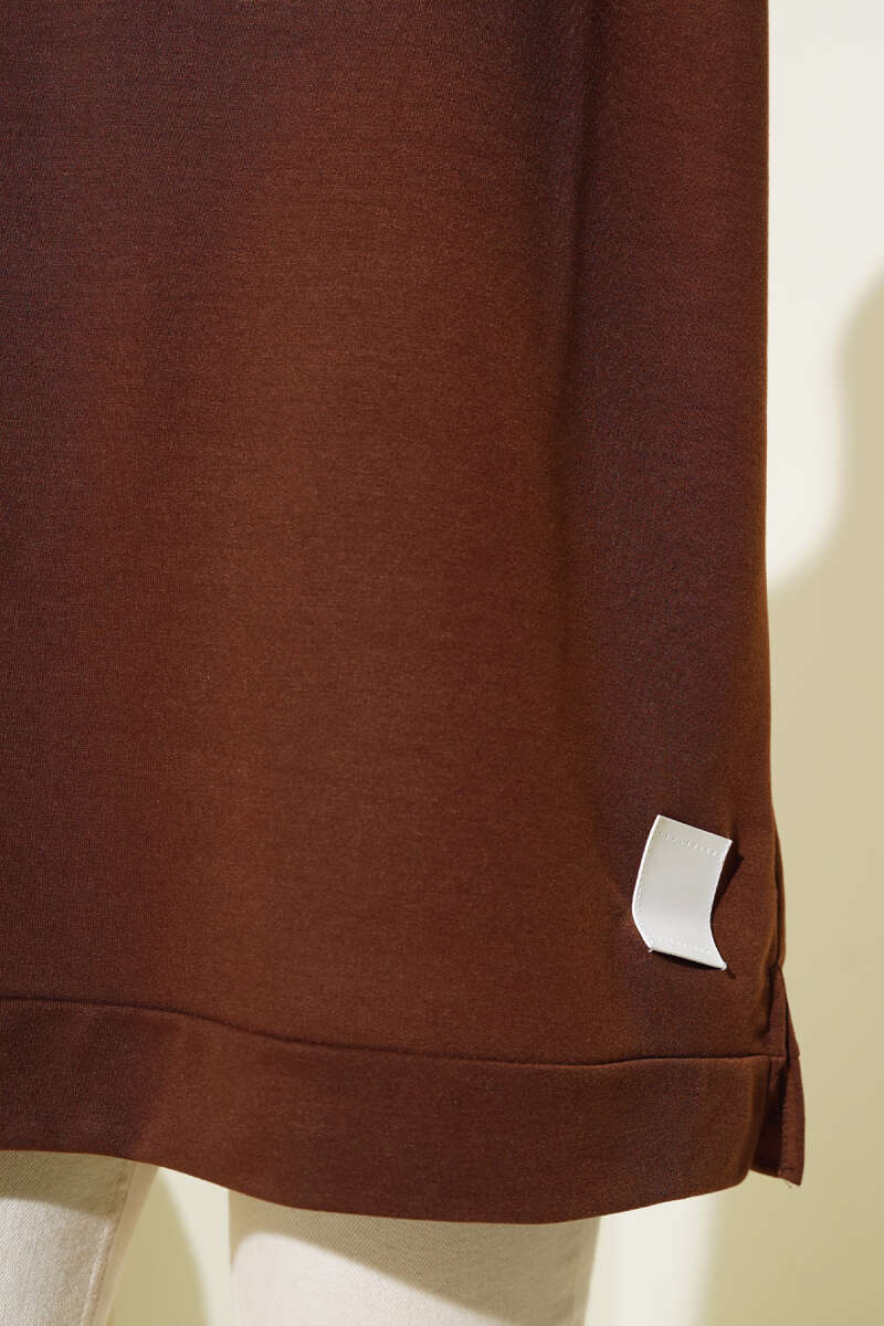 Lettering Print Tunic with Badge - Brown