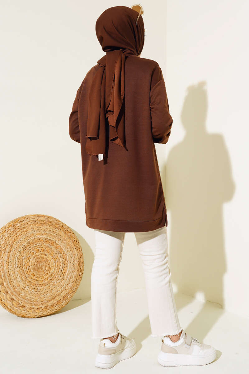 Lettering Print Tunic with Badge - Brown