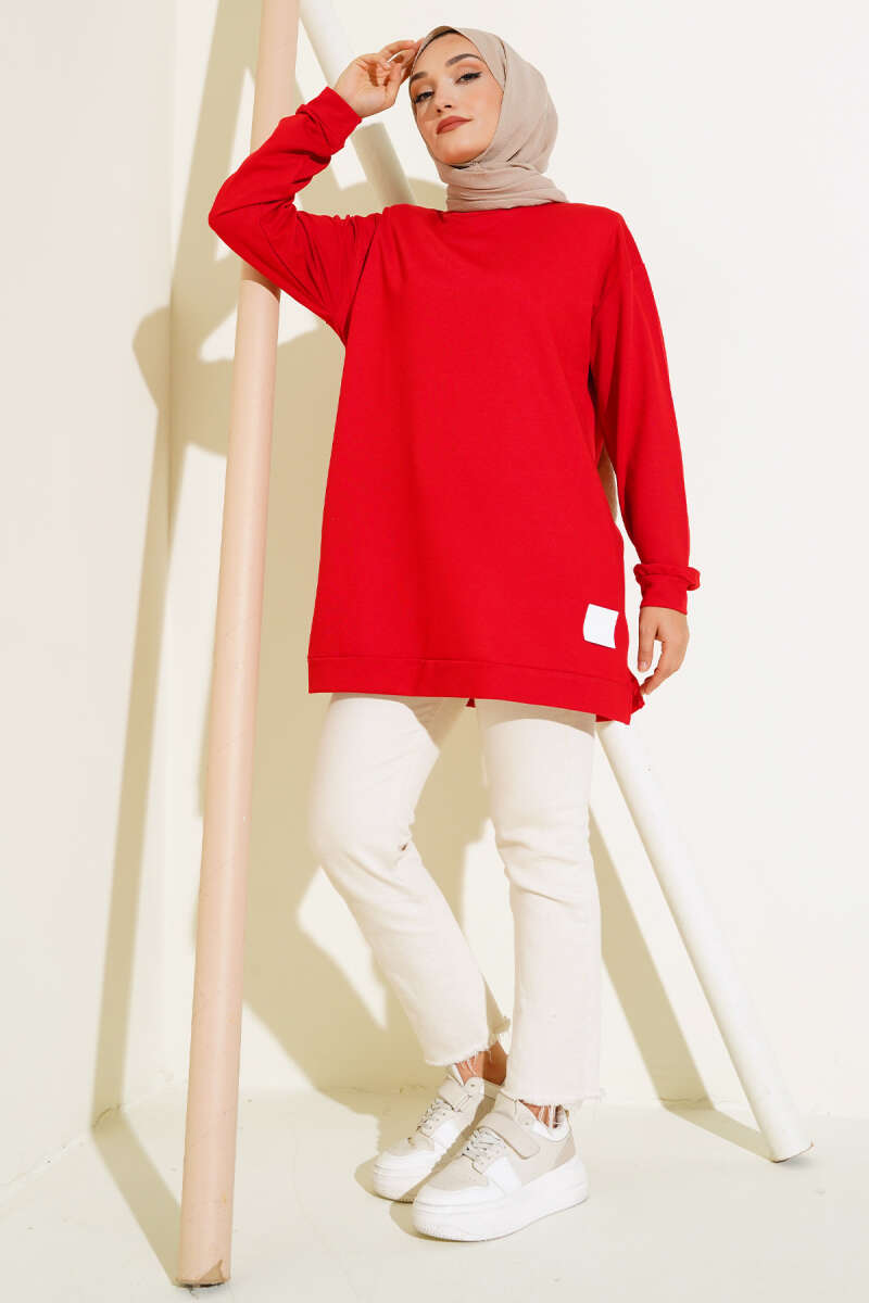 Lettering Print Tunic with Badge - Red