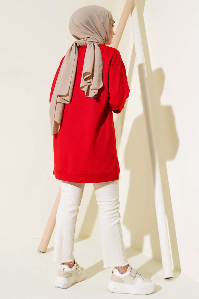 Lettering Print Tunic with Badge - Red