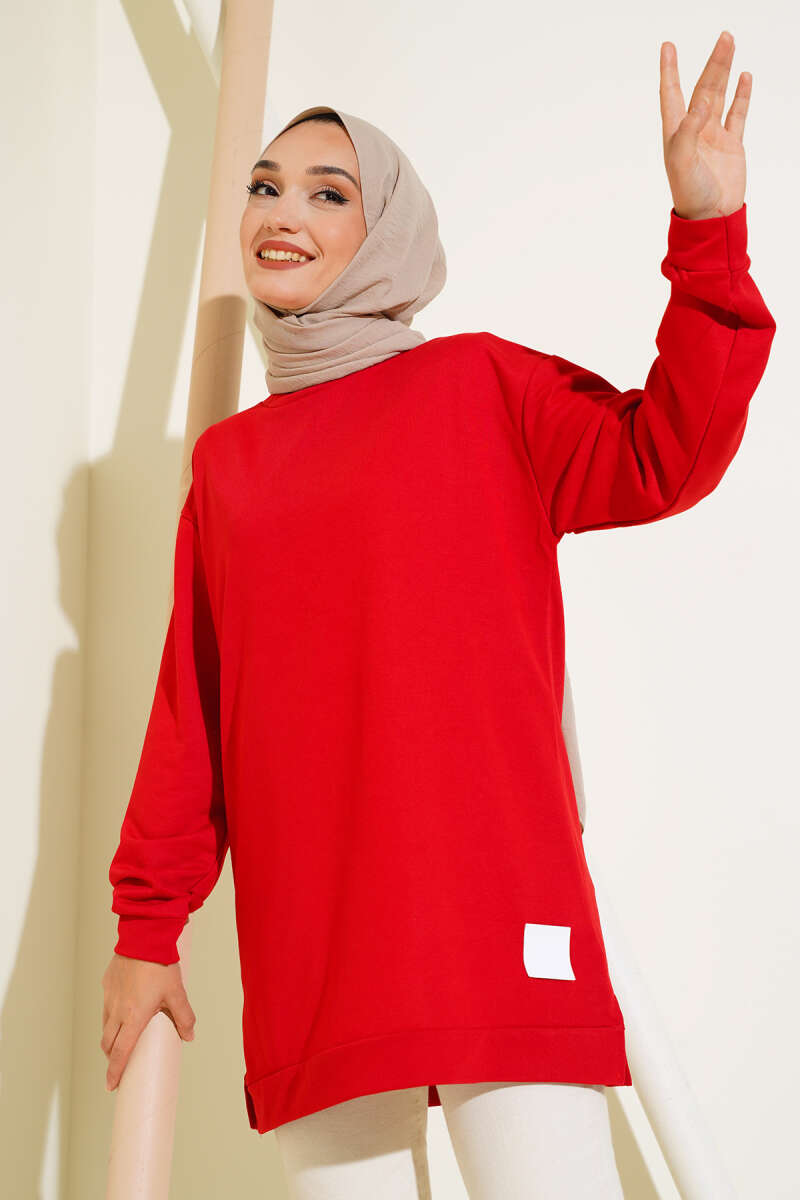Lettering Print Tunic with Badge - Red
