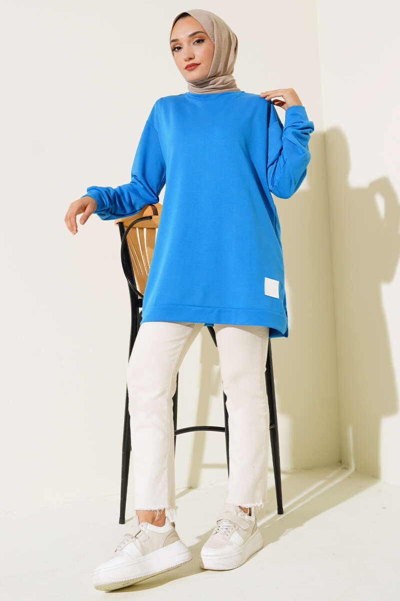 Lettering Print Tunic with Badge - Blue