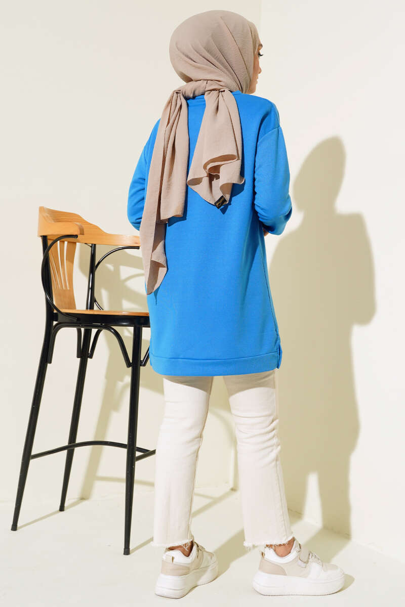 Lettering Print Tunic with Badge - Blue