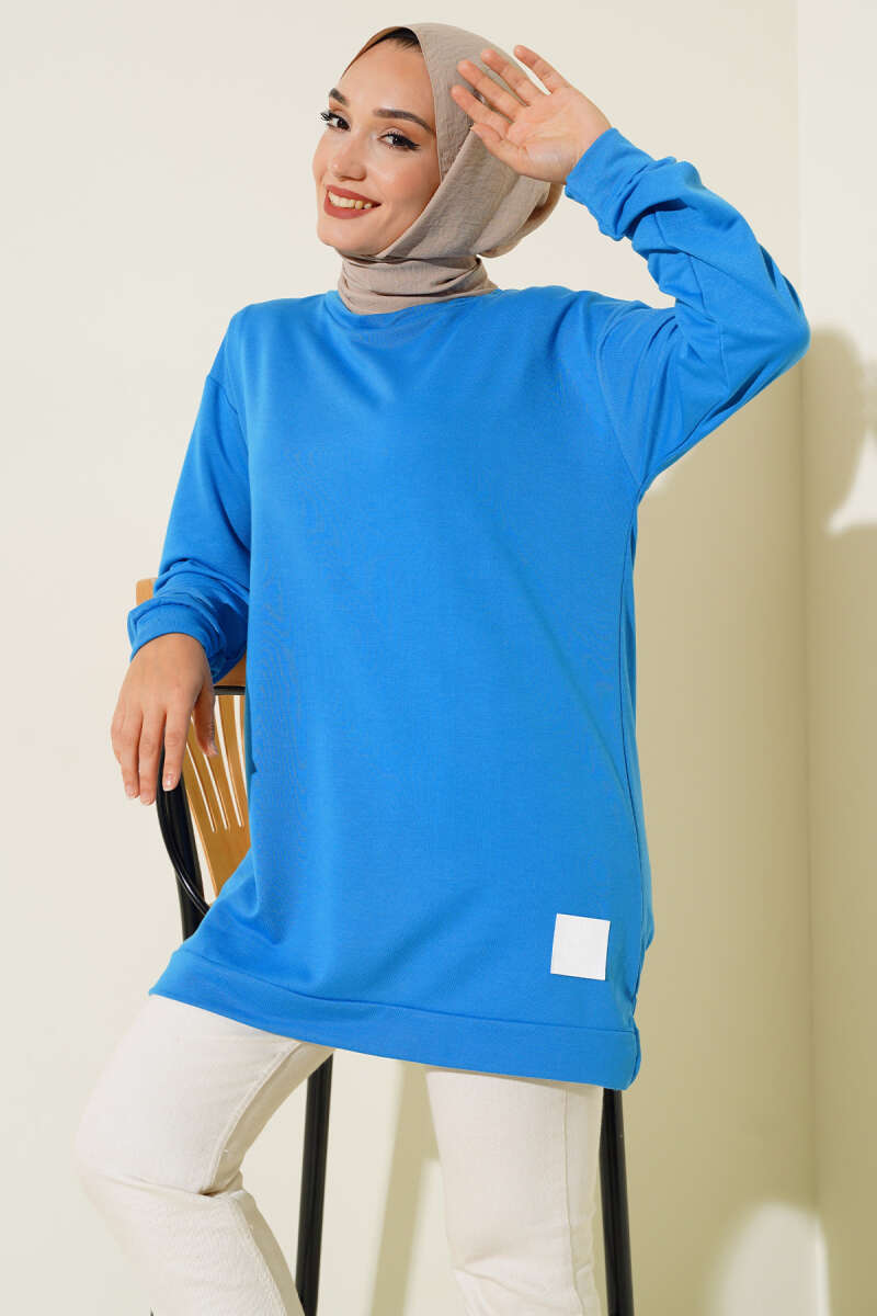 Lettering Print Tunic with Badge - Blue