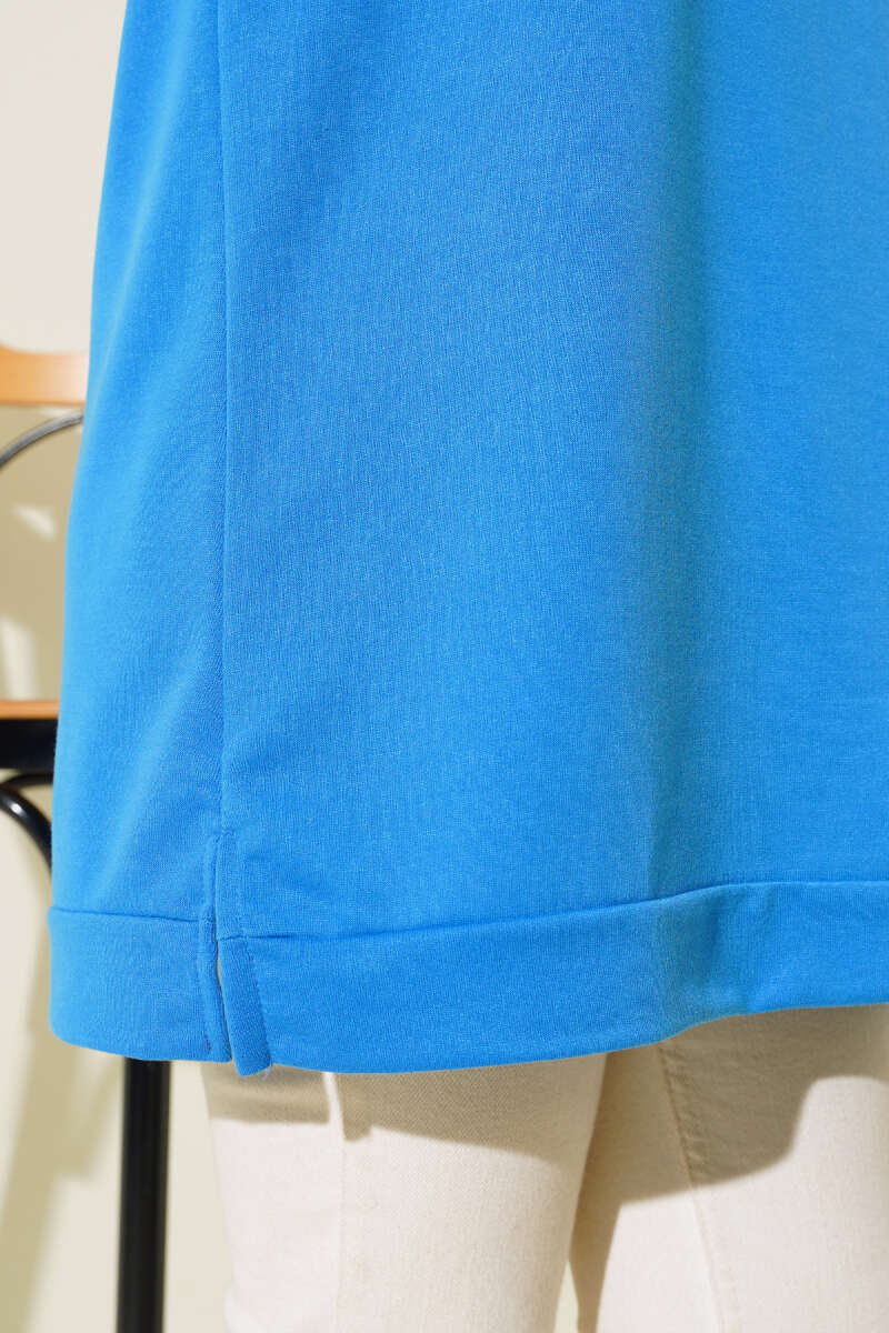 Lettering Print Tunic with Badge - Blue