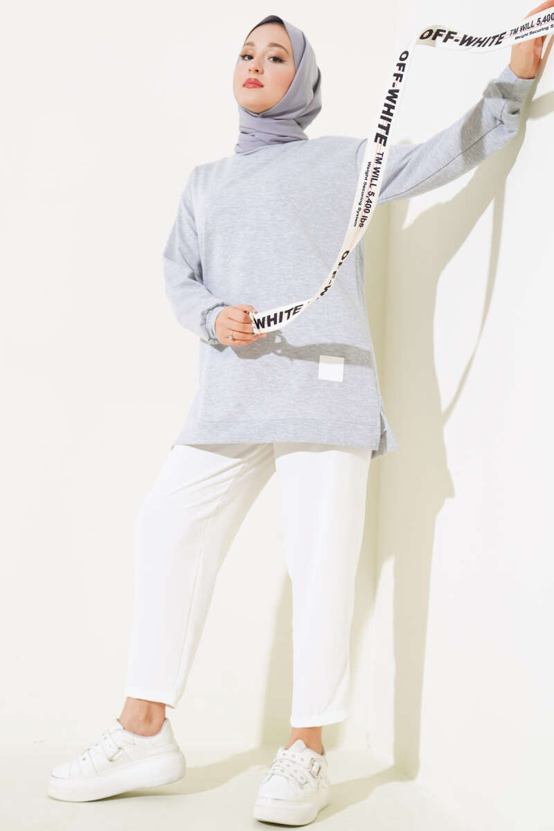 Lettering Print Tunic with Badge - Heather Grey