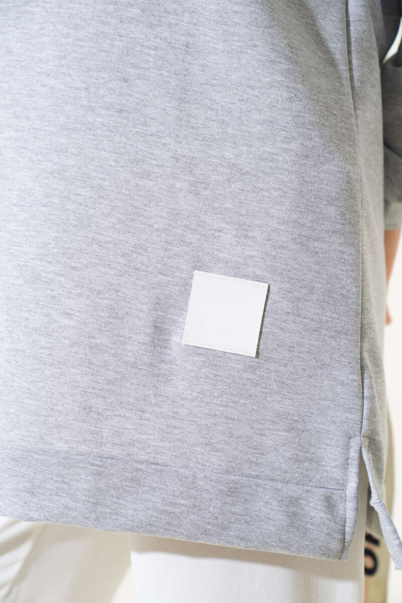 Lettering Print Tunic with Badge - Heather Grey