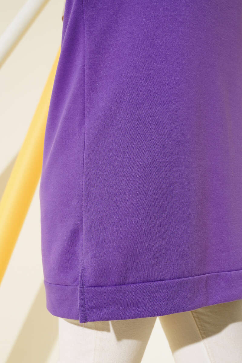 Lettering Print Tunic with Badge - Purple