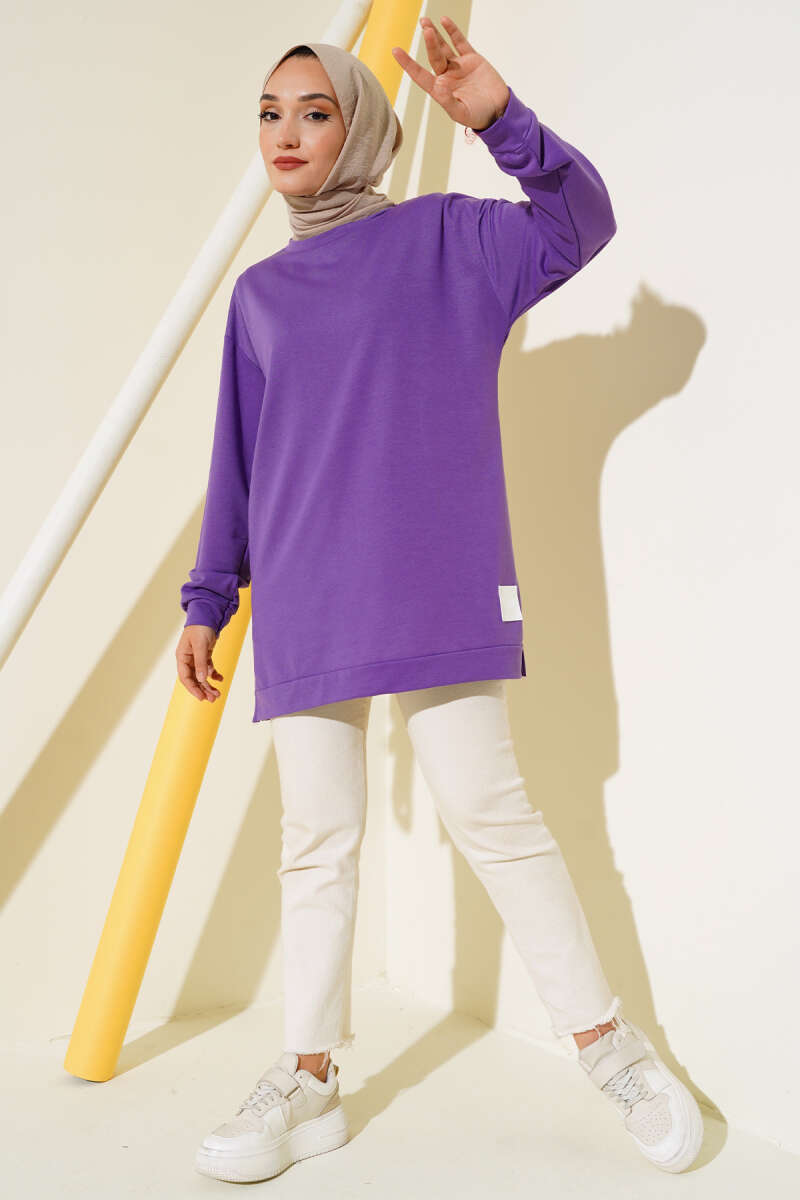 Lettering Print Tunic with Badge - Purple