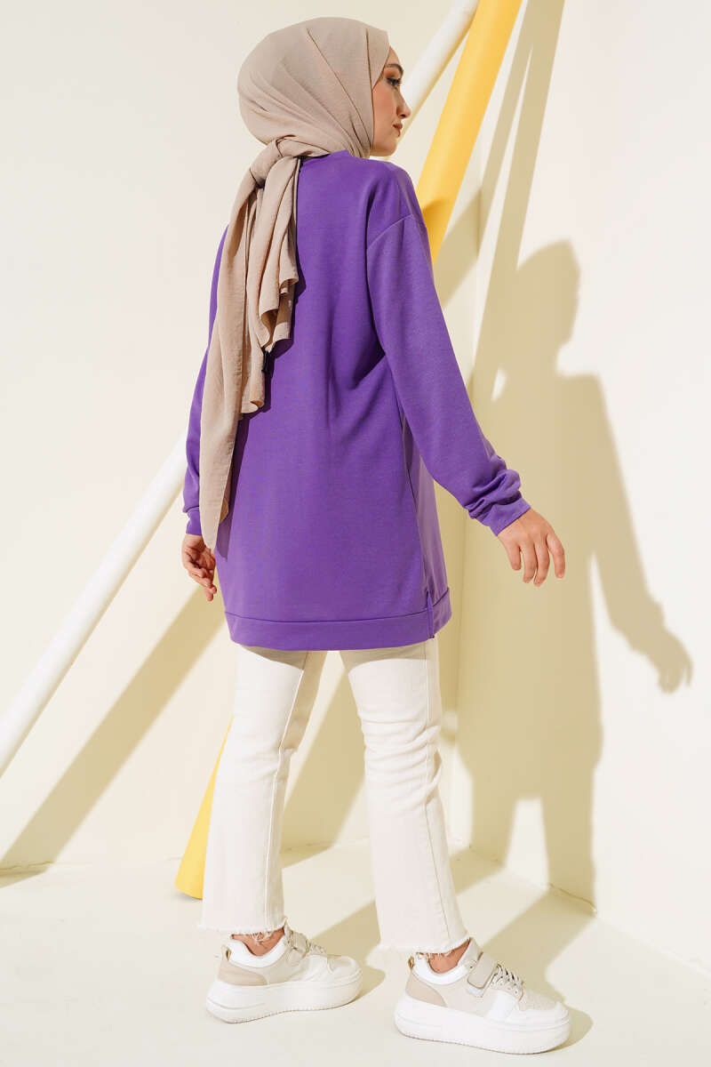 Lettering Print Tunic with Badge - Purple