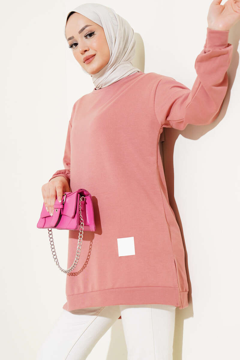 Lettering Print Tunic with Badge - Powder