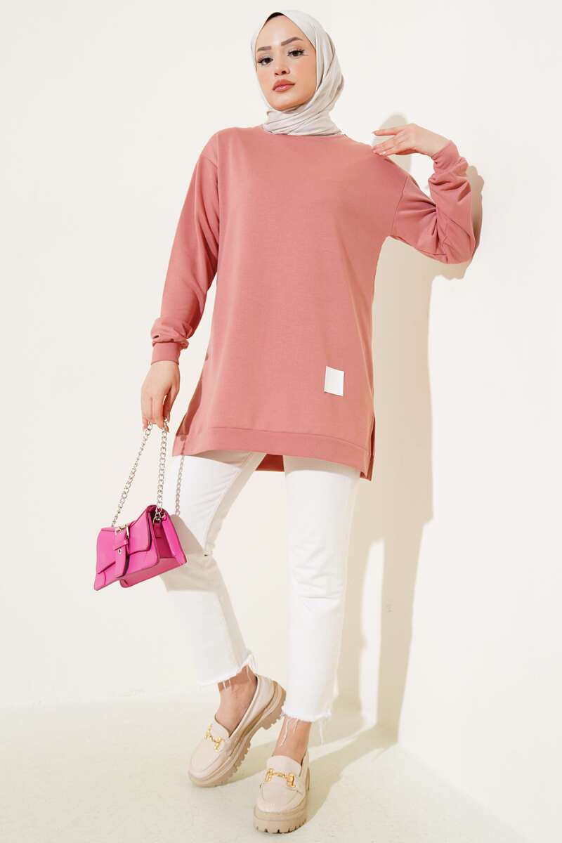 Lettering Print Tunic with Badge - Powder