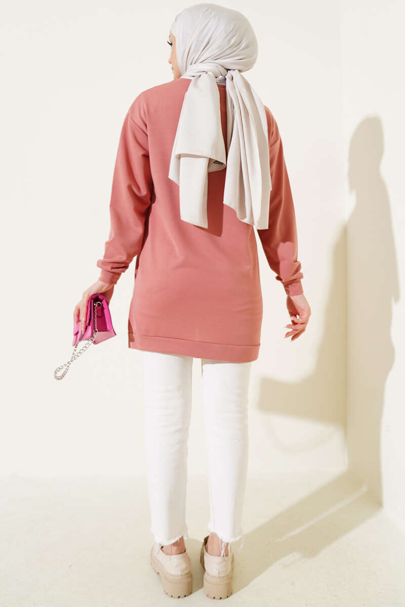 Lettering Print Tunic with Badge - Powder