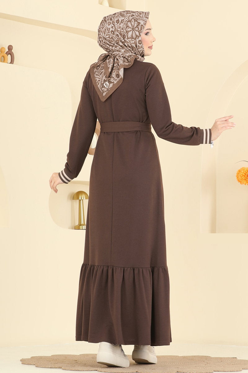 Two-Thread Dress with Lettering Print - Light Brown