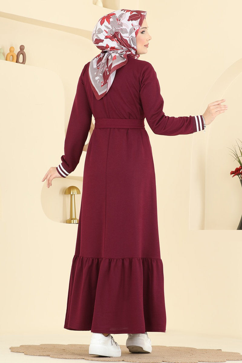 Two-Thread Dress with Lettering Print - Burgundy