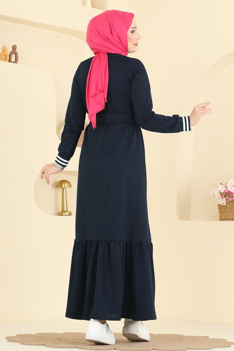 Two-Thread Dress with Lettering Print - Navy