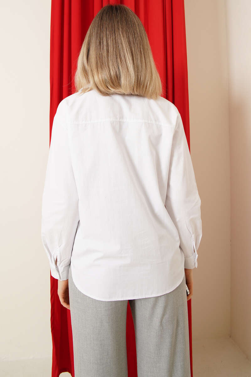 Single-Pocket Shirt with Lettering Embroidery - White