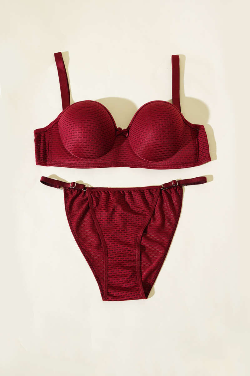 Unpadded One-Piece Bra Set - Burgundy