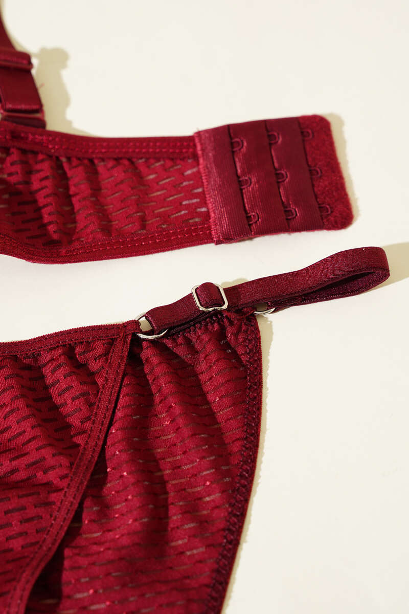 Unpadded One-Piece Bra Set - Burgundy