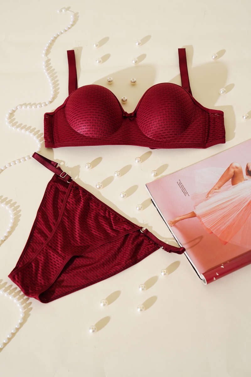 Unpadded One-Piece Bra Set - Burgundy