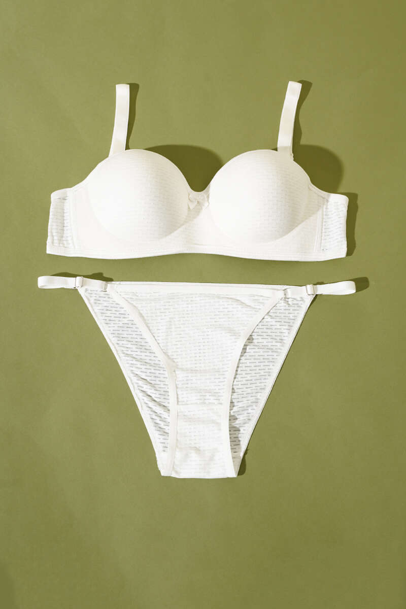 Unpadded One-Piece Bra Set - Ecru