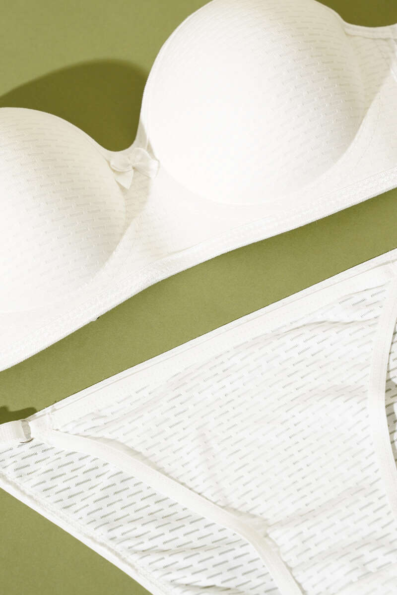 Unpadded One-Piece Bra Set - Ecru