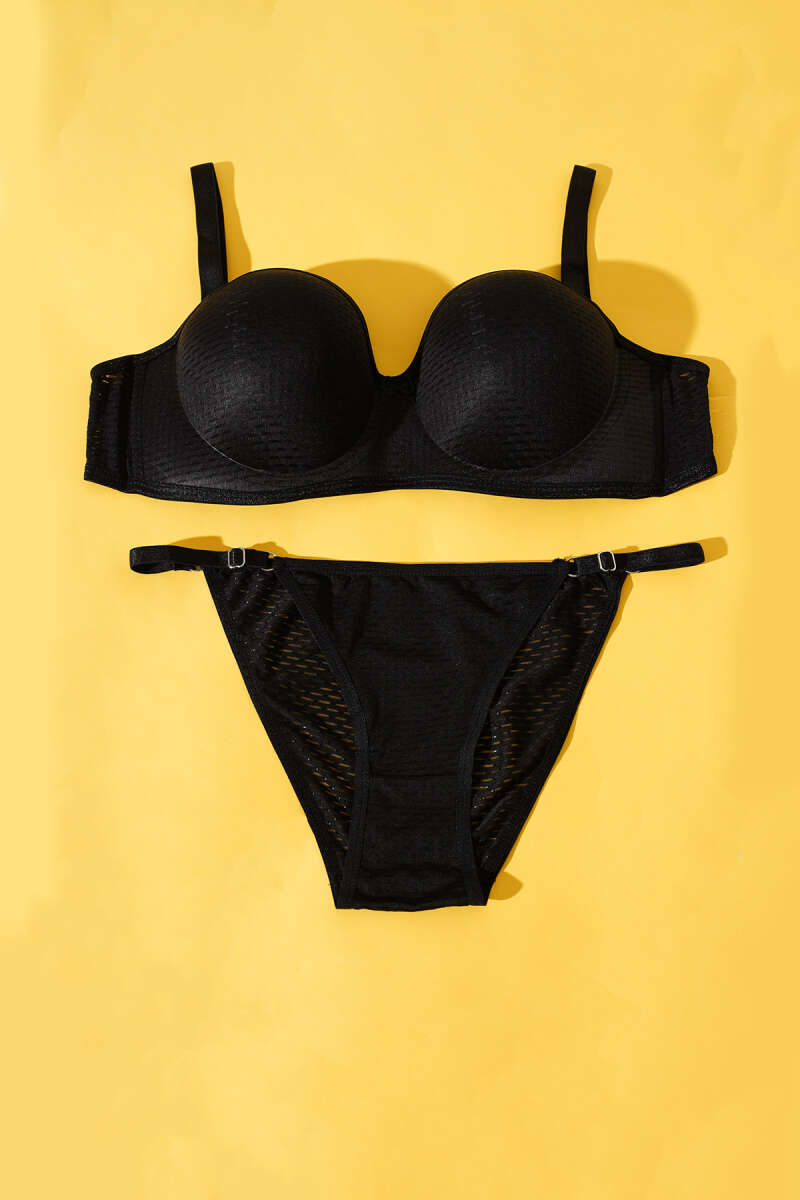 Unpadded One-Piece Bra Set - Black