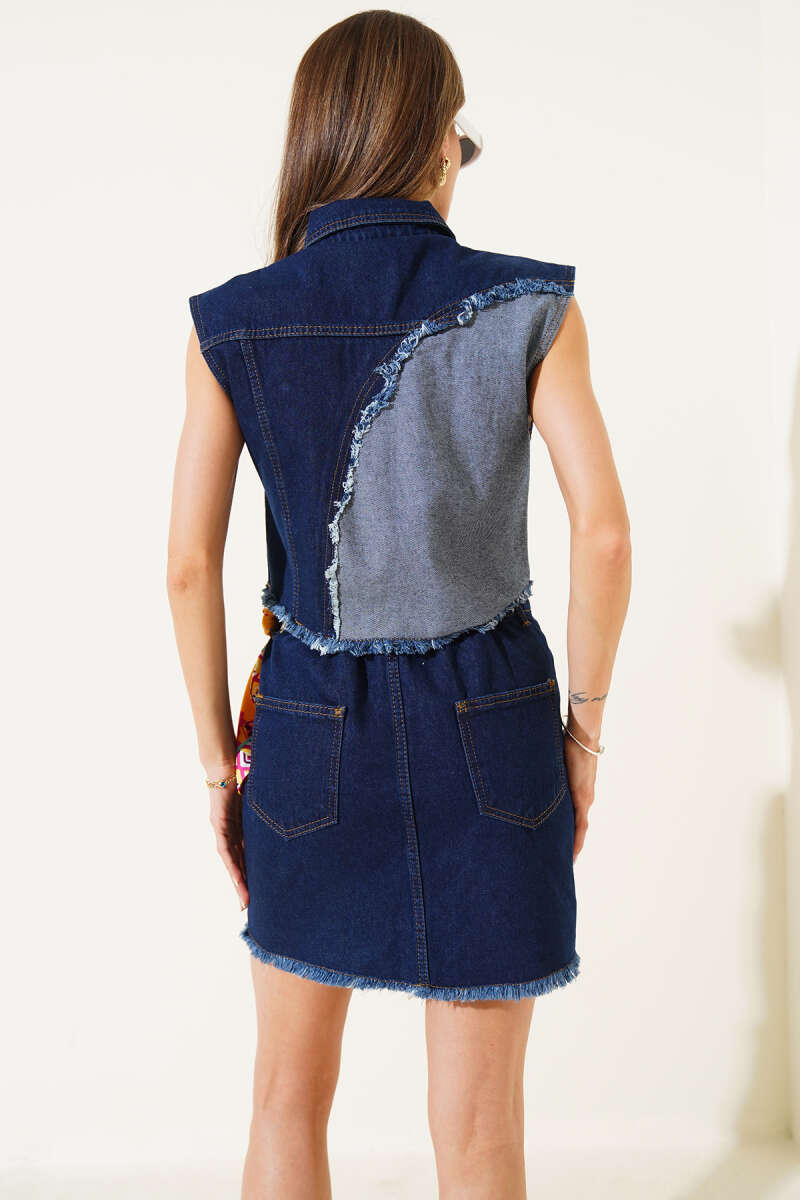 Vest and Skirt Set with Elastic Waist - Dark Blue