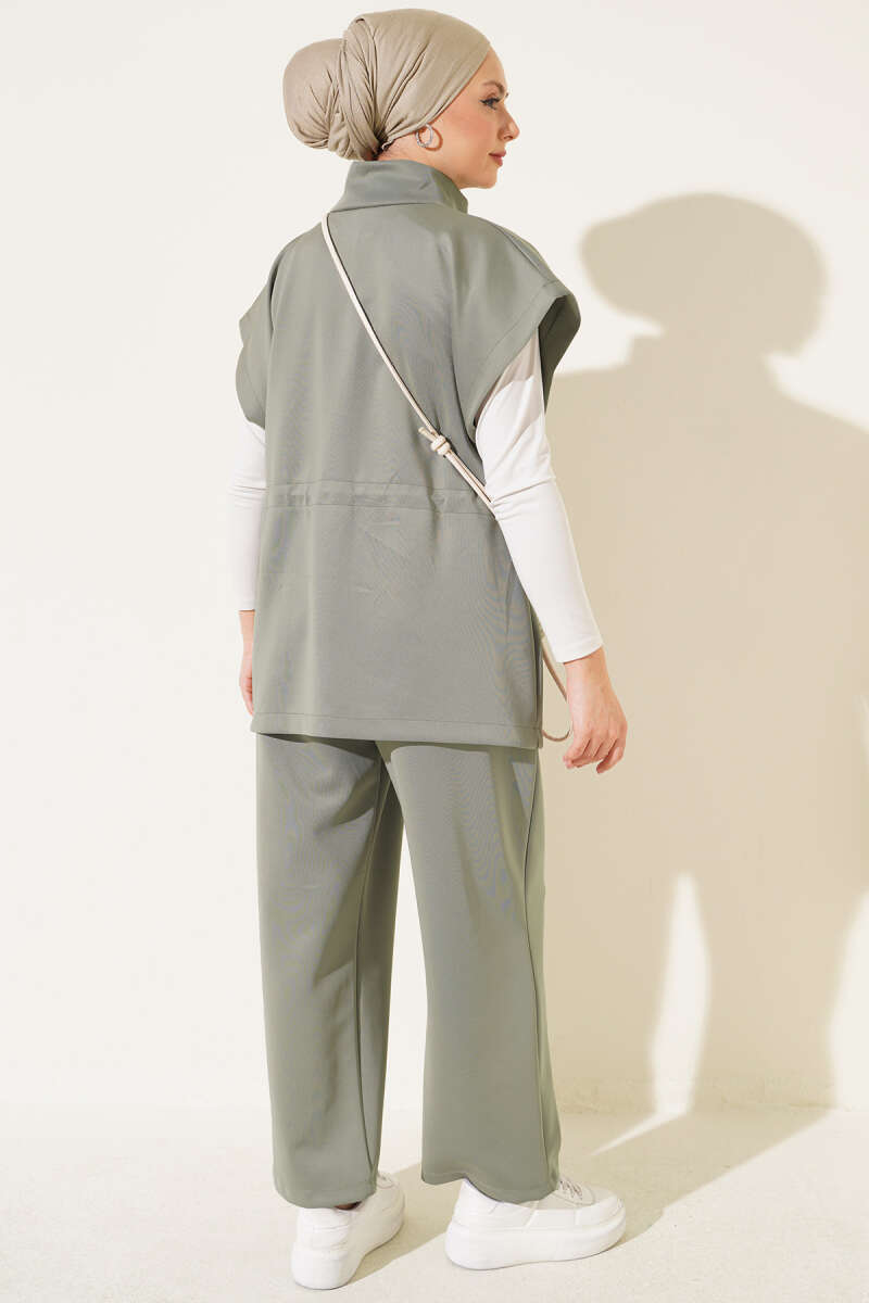 Scuba Set with Vest and Drawstring Waist - Khaki