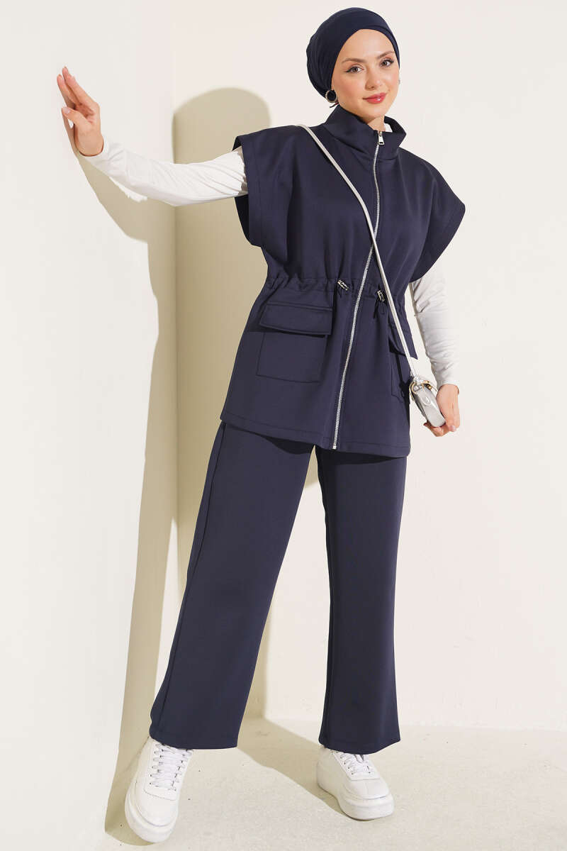 Scuba Set with Vest and Drawstring Waist - Navy