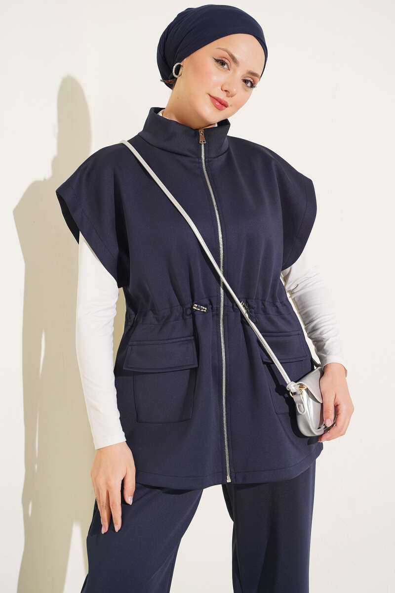 Scuba Set with Vest and Drawstring Waist - Navy