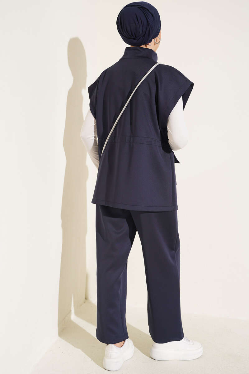 Scuba Set with Vest and Drawstring Waist - Navy