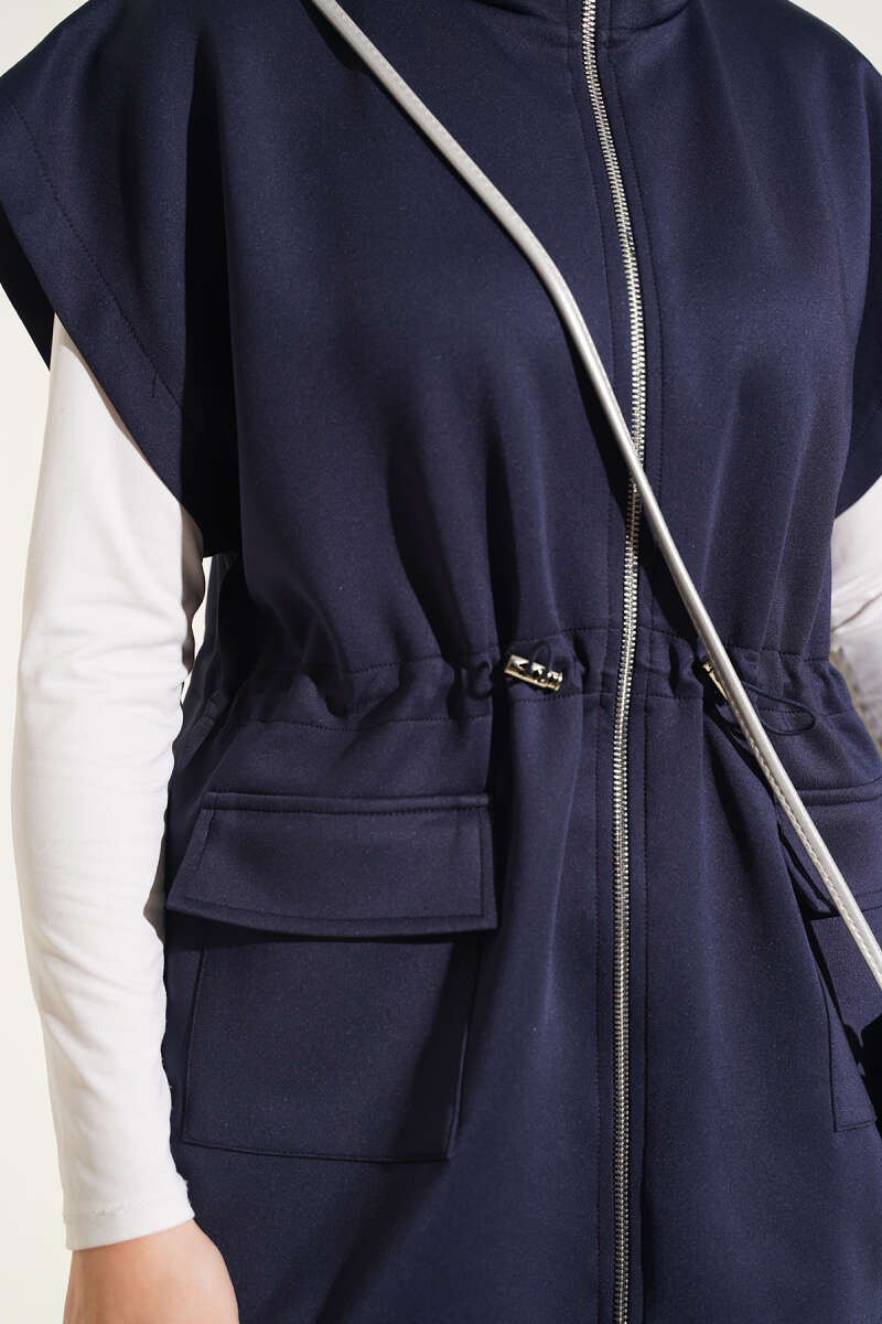 Scuba Set with Vest and Drawstring Waist - Navy