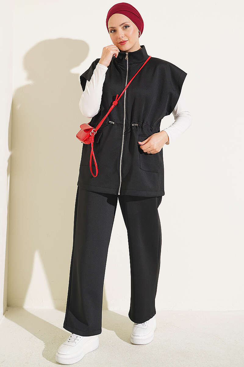 Scuba Set with Vest and Drawstring Waist - Black