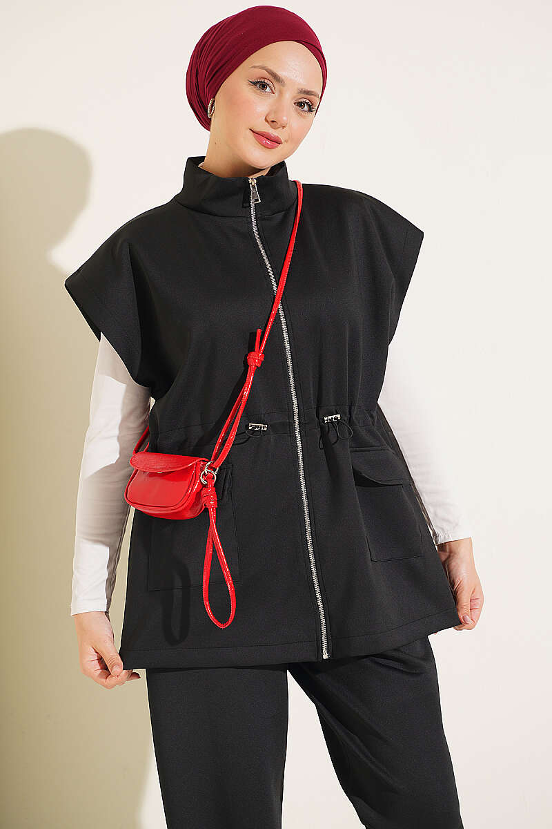 Scuba Set with Vest and Drawstring Waist - Black