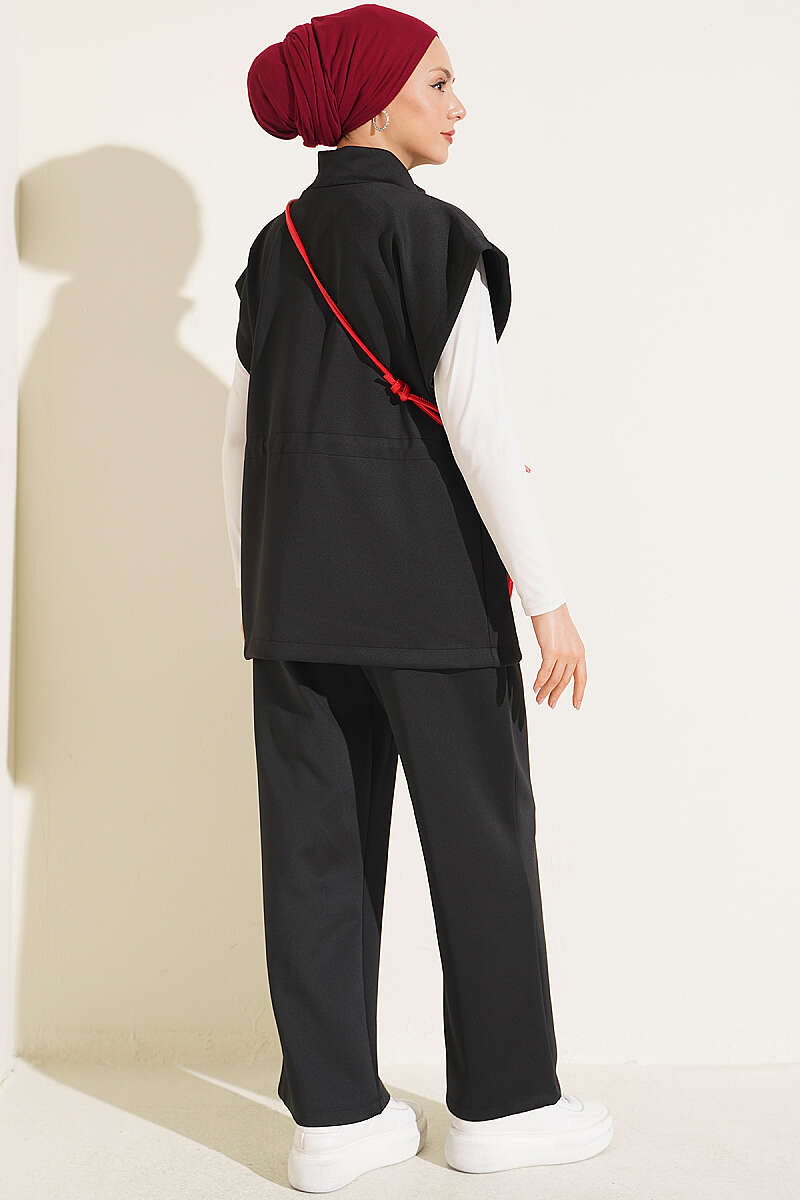 Scuba Set with Vest and Drawstring Waist - Black