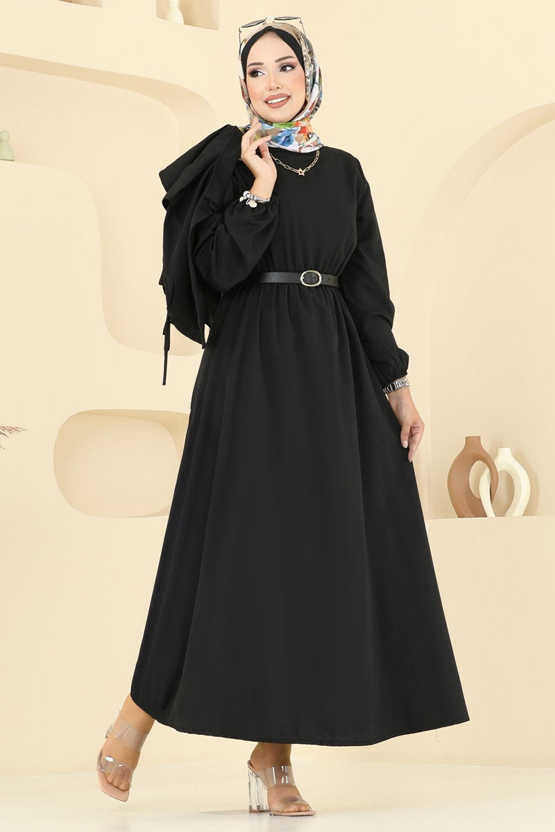 Poly-Cotton Dress Set with Vest - Black