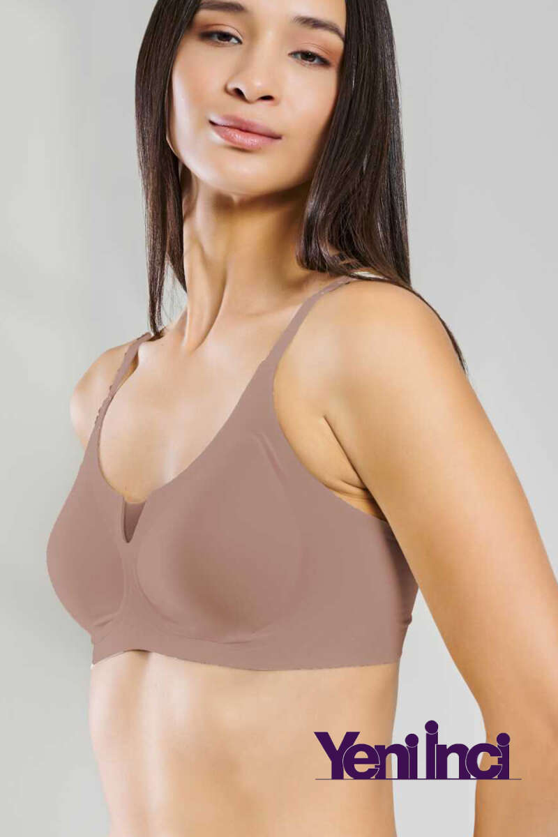 Yeni İnci Bra Woow Bra with Sheer Detail - Mink