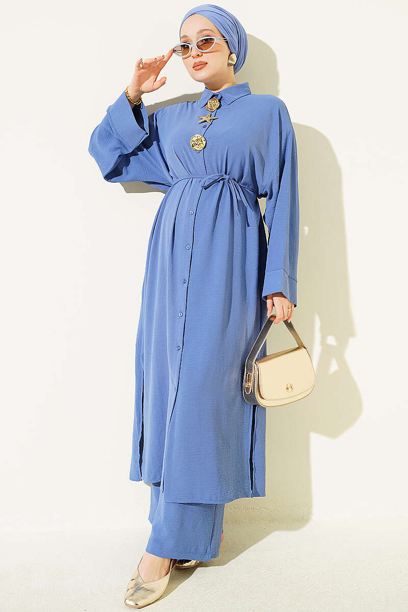 Long Tunic Two-Piece Set with Star Accessory - Indigo