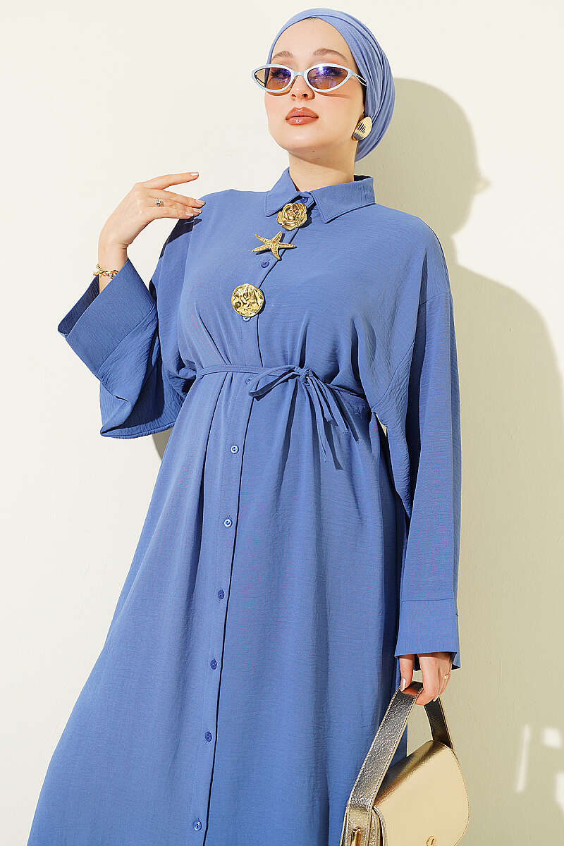 Long Tunic Two-Piece Set with Star Accessory - Indigo