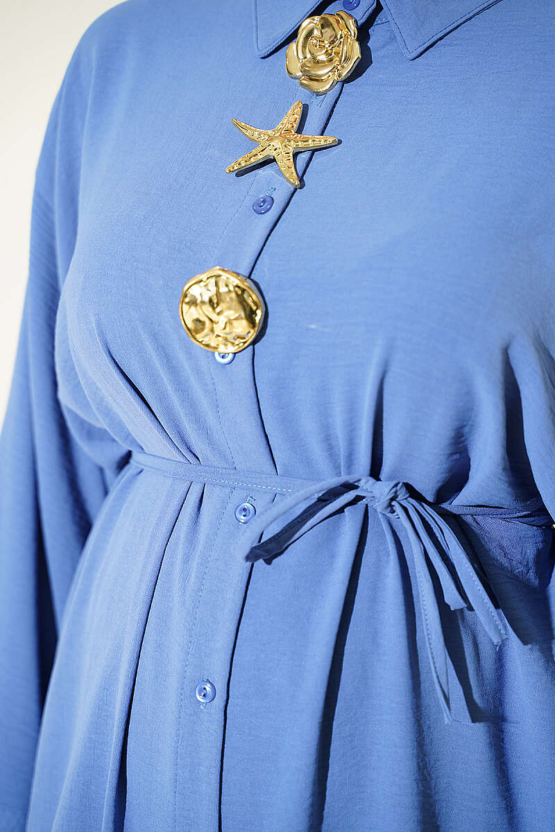 Long Tunic Two-Piece Set with Star Accessory - Indigo