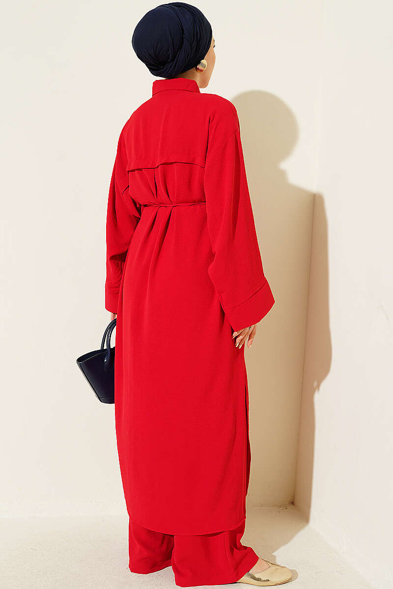 Long Tunic Two-Piece Set with Star Accessory - Red
