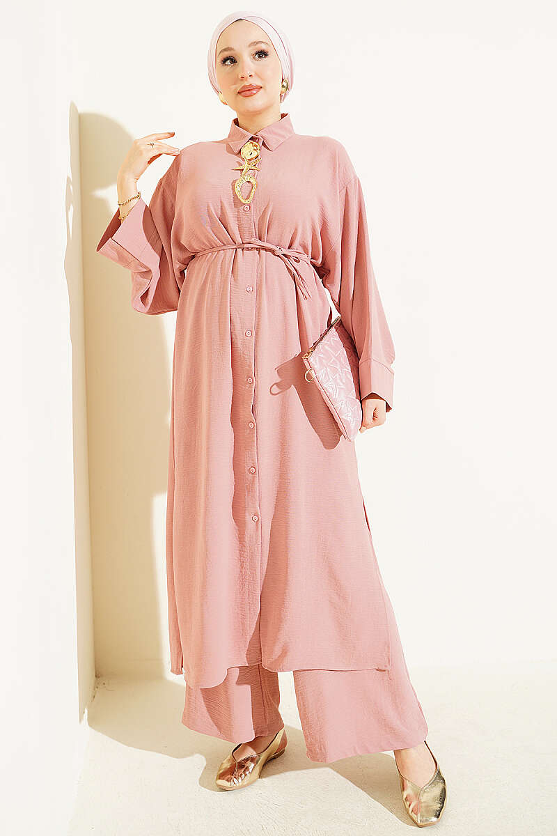 Long Tunic Two-Piece Set with Star Accessory - Powder
