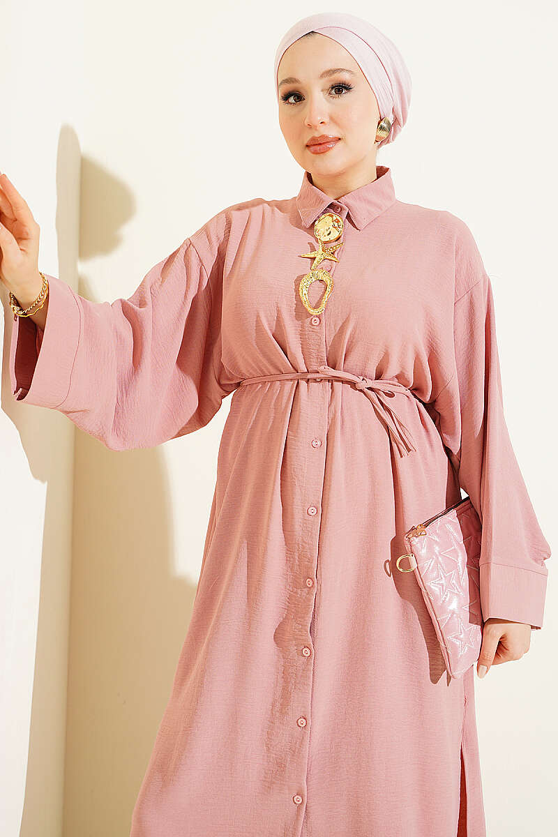 Long Tunic Two-Piece Set with Star Accessory - Powder