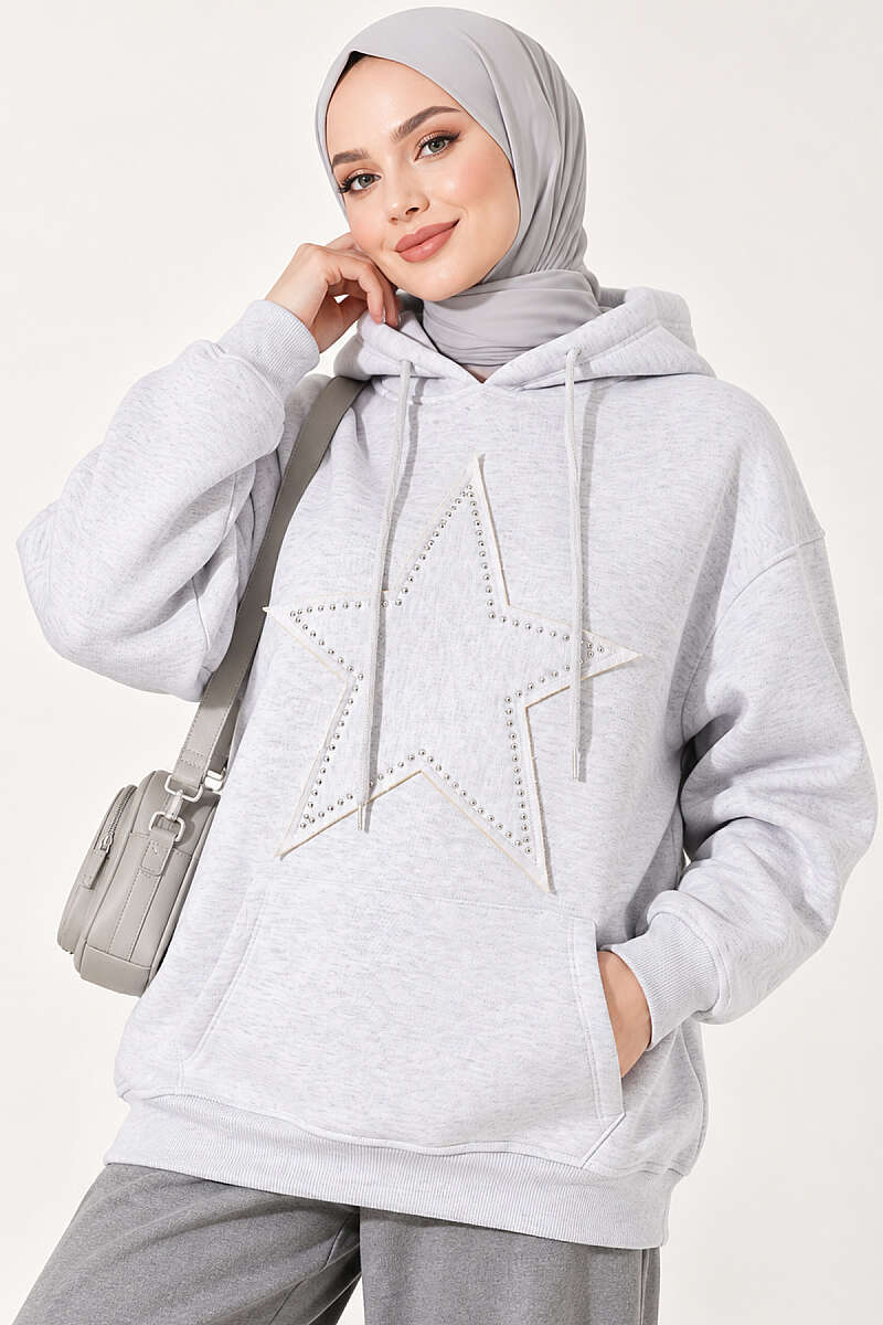 Three-Thread Sweatshirt with Star Badge - Grey