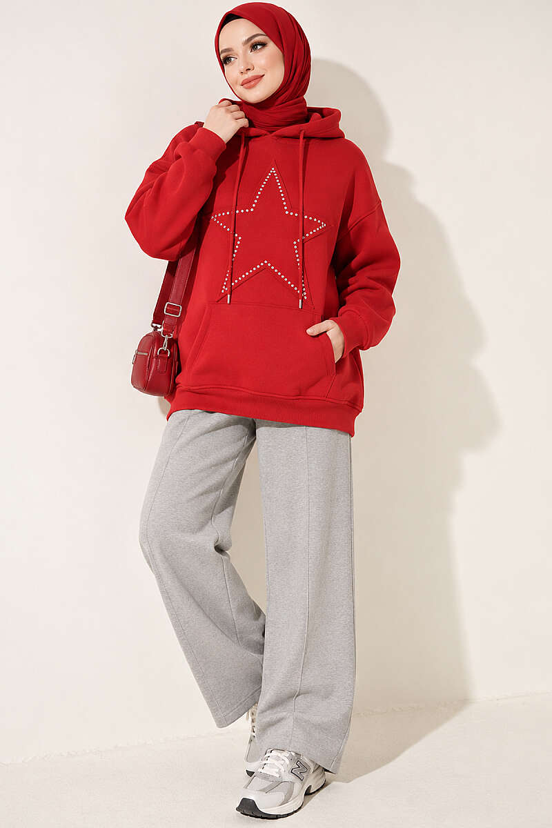 Three-Thread Sweatshirt with Star Badge - Red