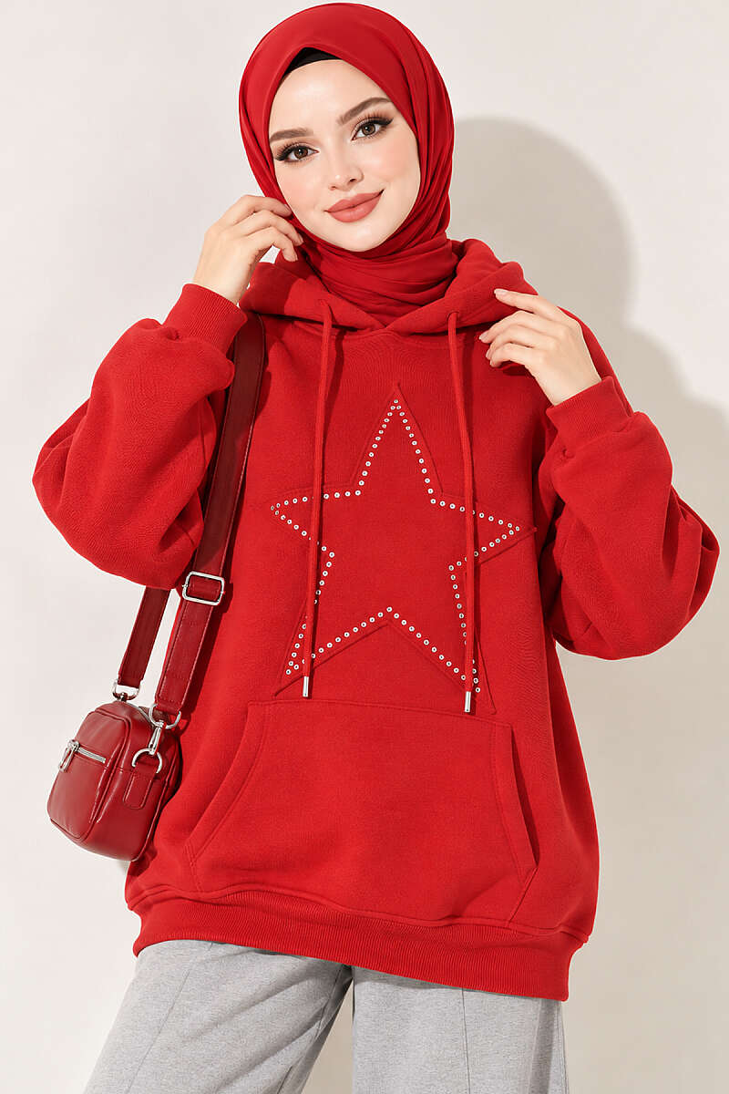 Three-Thread Sweatshirt with Star Badge - Red