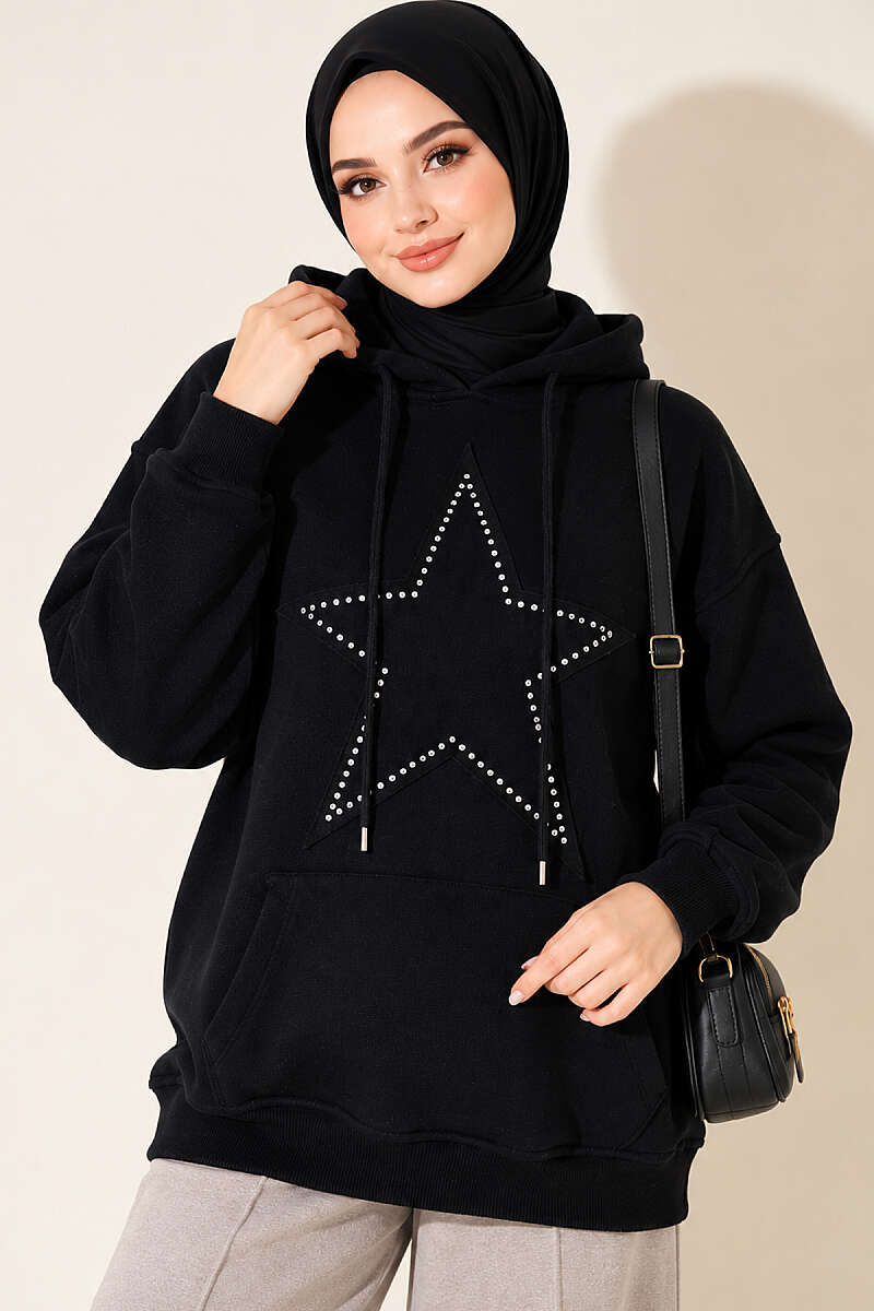 Three-Thread Sweatshirt with Star Badge - Dark Navy