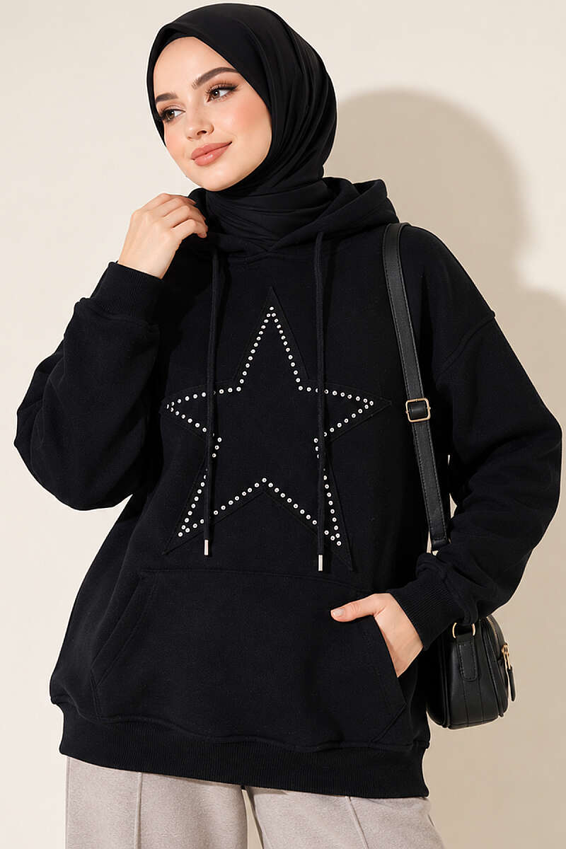 Three-Thread Sweatshirt with Star Badge - Dark Navy